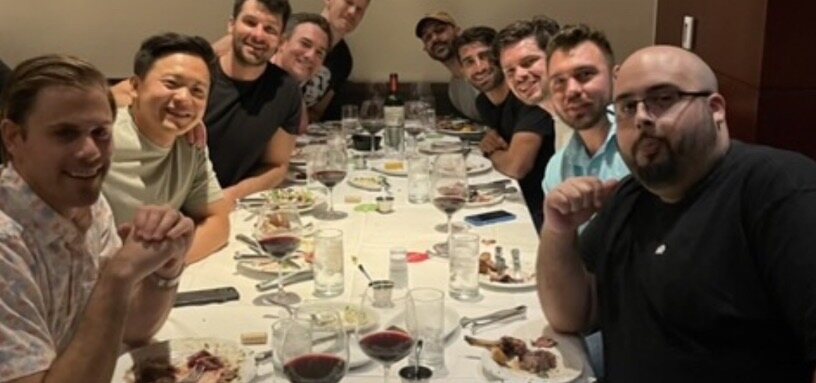 Late at the table. Wine down to the dregs.